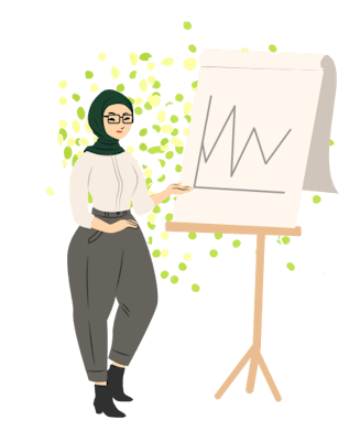 معلمة توضّح فكرة على لوحة تعليمية